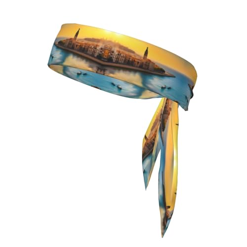 Sunset in Barcelona   Diadema reversible estampada, diadema deportiva, ajustable, adecuada para ciclismo, fitness y correr