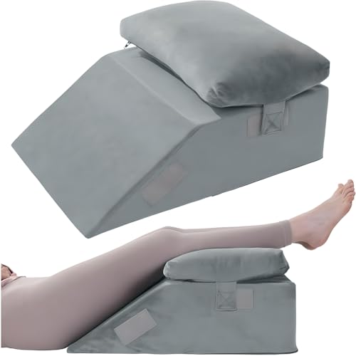 METRON Foam & Memory Foam Leg Elevation Pillow - Wedge Pillow for Varicose Veins, Reduces Leg & Back Pain, Improves Blood Circulation - Extra Soft Pillow, Grey, Pack of 1