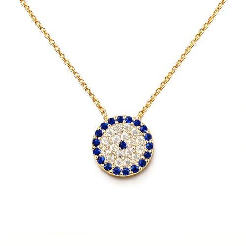 MYSTIC JEWELS By Dalia - Collier en argent sterling 925 avec pendentif œil turc rond et oxyde de zirconium (Argent Or Plaqué)