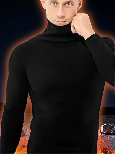 AORGSVI Mens Turtleneck Thermals Undershirt, Long Sleeve Warm Base Layer Thermal Tops, Fleece Lined Long John Shirts for Men3