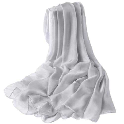 Écharpe longue en soie sauvage et tulle gris clair pour vos tenues de mi-saison