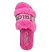 Juicy Couture Women's Plush Faux Fur Slippers – Cozy Open-Toe Slides with Rhinestone Embellished Strap, Soft Indoor/Outdoor House Shoes, Gravity -Pink-9