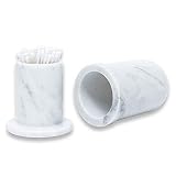JIMEI Marble Cotton Swab Holder with Lid, Cotton Ball Holder Q-tip Dispenser Bathroom Storage Round