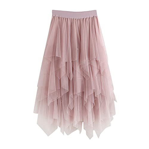 Faldas Largas Vuelo Falda de Pastel con Costuras de Malla Irregular de Varias Capas para Adelgazar en la Cintura para Mujer Media Falda de Longitud Media Negra Mujer Vuelo (One Size)