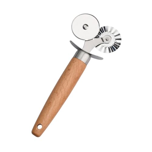 OFFSCH Stainless Steel Wooden Handle Double-wheel Pizza Cutter Home Commercial Easy to Use