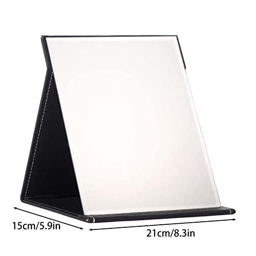 Portable Pu Leather Mirror Folding Desktop Makeup Mirror With Adjustable Stand For Personal Use Travelling Tabletop Mirror (Medium Black) #TOP5