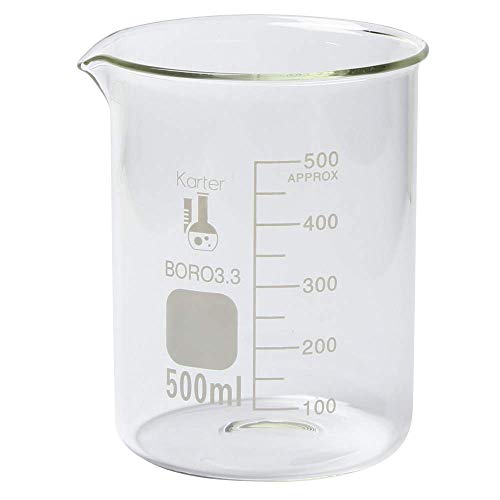 500ml Beaker, Low Form Griffin, Borosilicate 3.3 Glass, Spout & Printed Graduations, Karter Scientific 247L5 (Pack 24)