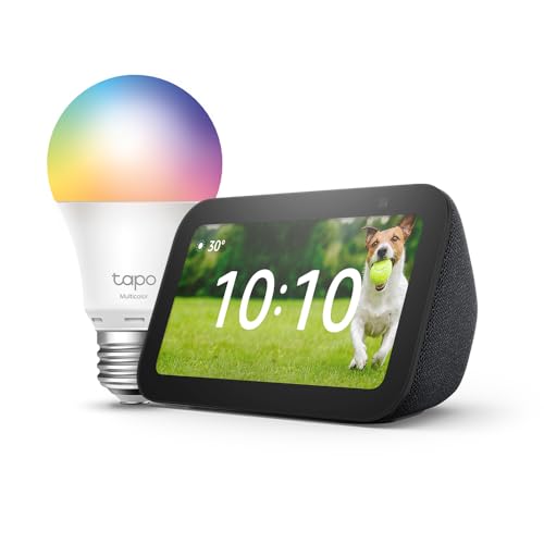 Echo Show 5 (3.ª generación) | Antracita + Tapo L530EA Bombilla LED Inteligente (E27), Compatible con Alexa - Kit de inicio de Hogar digital