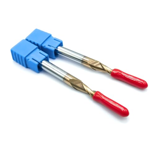 Image of 2pcs Tapered Angle Ball Nose Tip Radius=1.5mm X 1 /4 inch Shank CNC Carving 3.02 Deg 2 Flutes Tungsten Solid Carbide HRC55 with TiAIN Coated