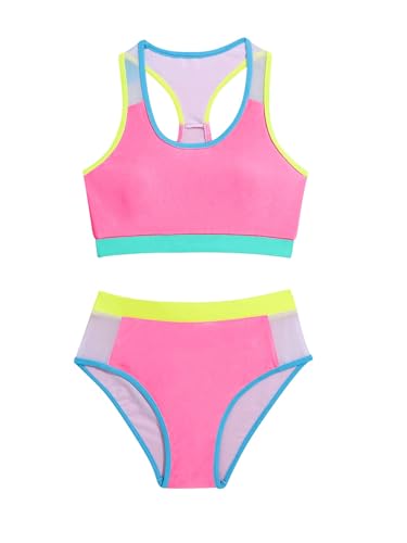 COZYEASE Girl's 2 Piece Color Block Bathing Suit Scoop Neck Contrast Binding Swimsuits Swimwear