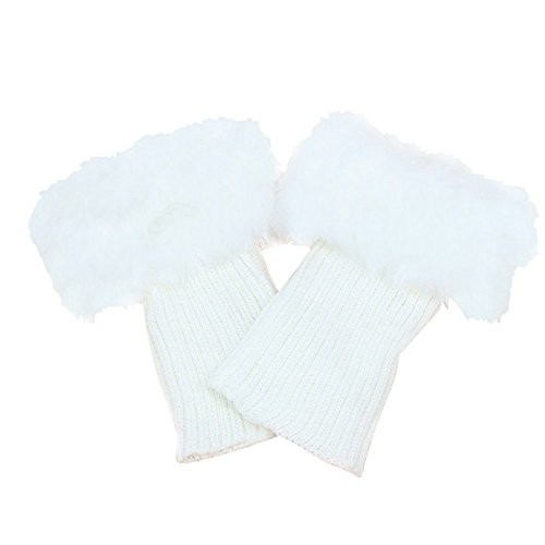 HugeStore Damen Frauen Winter Kunstpelz Crochet Stricken Stulpen Beinstulpen Beinwärmer Kniestrümpfe Legwarmers Weiß Cover