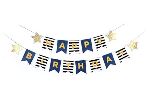 Birthday Banner - Cops and Robbers Party, Police Party, Black Stripes, Happy Birthday Garland, Navy and Black Bunting