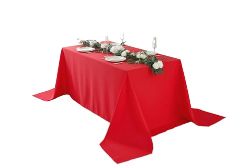 Craft And Party Rectangle Tablecloth, 90 x 132 Inch Red Tablecloth, 8ft Rectangle Table Cloth, Polyester Fabric Washable Tablecloth for Home, Party, Wedding or Restaurant Use.