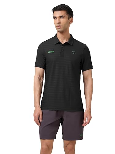 Image of TECHNOSPORT Men's Slim Fit Striped Half Sleeve Polo Active Out T-Shirt for Gym, Sports & Regular Use