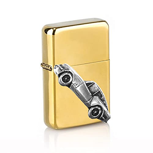 Briquet essence rechargeable coupe-vent doré avec motif voiture britannique GT6 MK3