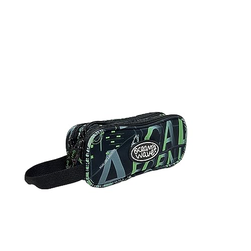 Ocean's Wave Estuche Escolar Pequeño - 3 Compartimentos - Fabricado en Poliéster - Diseño L.A - Medidas 23 x 9 x 11 cm