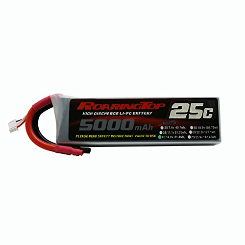 Roaring Top 4S Lipo batería 14.8V 25C 5000mAh con sin enchufe (cable de salida) para RC avión Quadcopter helicóptero Drone Quadcopter FPV modelo Racing Hobby Cover