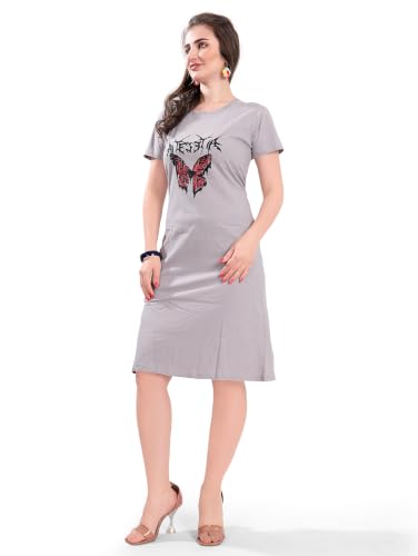 Image of Printed Knee Length Pocket Night Dresses for Women | Cat Lovers | Premium Soft Cotton Nighty | Sky Blue