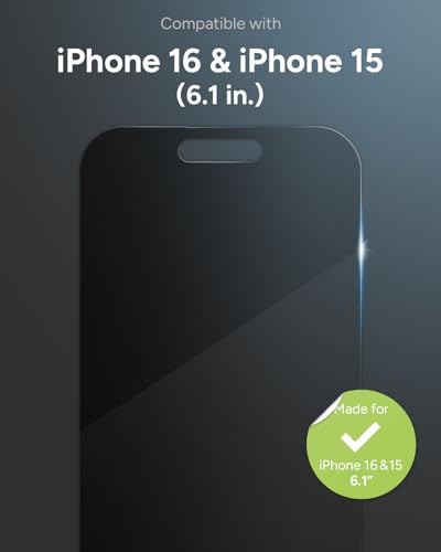 Image of ZAGG Glass Elite Privacy Screen Protector for iPhone 16 /15-2-Way Privacy Filter, Ultra-Strong Tempered Glass, 5X Stronger, InvisibleShield, Smudge-Free, Easy Install, Recycled Content