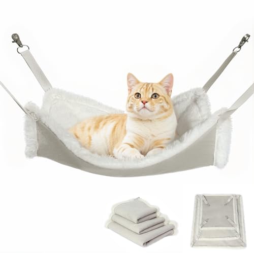 CaanDyy 猫 ハンモック 無地 ベット ゲージ ふわふわ 夏 冬 両用 昼寝 ペット ねこ ベッド 猫のハンモック ホワイト Sサイズ