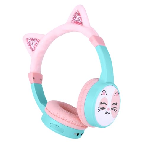 JBUNION Kids Headphones Wireless Children Cat Ear Bluetooth Earphones for Kids, 85dB Volume Limited, Built-in Mic, 3.5mm Wired Cable Toddlers Headphone, Gift for Boys/Tablet/Phone/Travel
