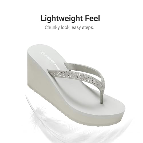 DREAM PAIRS DREAM PAIRS Women's Platform Flip Flop Rhinestones Arch Support Comfortable Soft Cushion Wedge Flip Flops Summer Thong Sandals,Size 9,Grey,SDFF2222W