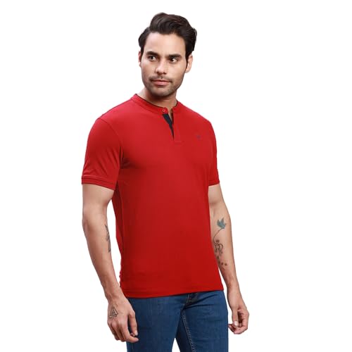 Image of Parx Men's Cotton Polyester Blend Solid Pattern Regular Fit Henley Collar Henley Neck Half Sleeve Casual T-Shirt