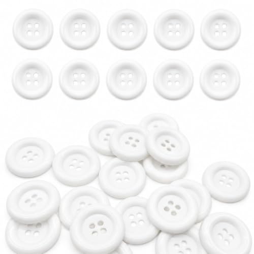 Image of Pack of 12 Big White Resin Buttons for Lab Coats Blazers Diameter 48 L,(1.2 inch) 4 Holed for Sewing and Art and Craft Round Buttons with 4 Holes