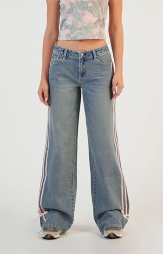 PacSun Women's Casey Low Rise Baggy Jeans Side Stripe Bows3