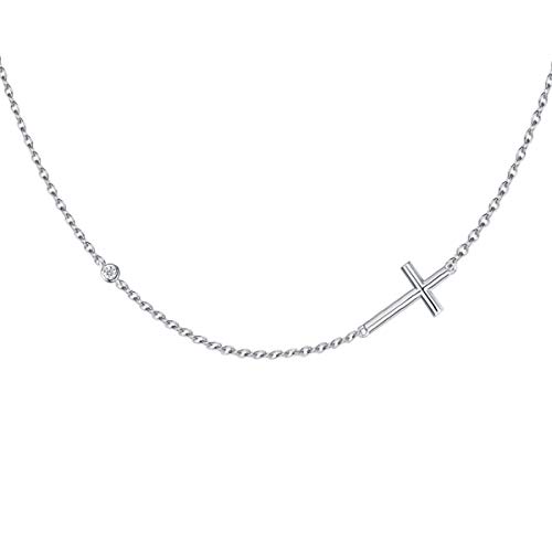 Collar con Colgante de Cruz Cristiana Horizontal para Mujer de Plata de Ley 925 - Longitud Cadena: 40 + 5 cm