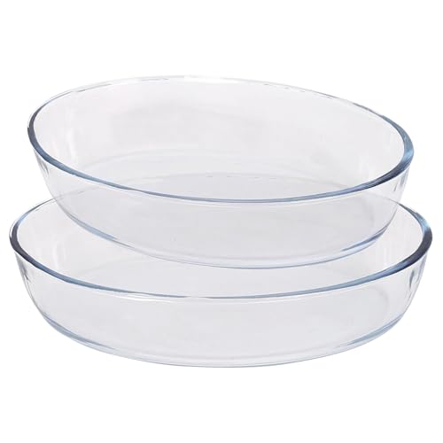 Argon Tableware Oval Glass Oven Dish Set - 2 Sizes - 2pc Deep Baking Casserole Lasagne Roasting Roaster Cooking Tray Bowl | Microwave Safe, Freezer Safe
