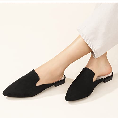 Ankis Mules For Women Flats -Black Womens Mules Flats Comfortable Pointed Toe Mules For Women Slip On #TOP3