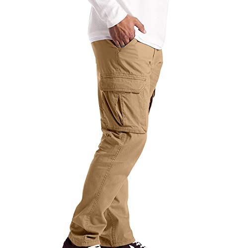 Baggy Cargo Pants Men Button Waist Straight Leg Work Pants Comfy Lightweight Multi Pockets Regular Cotton Dress Pants4