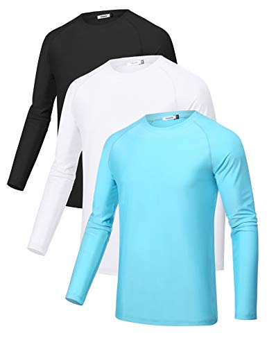Sykooria 3 Pack Men's Long Sleeve Workout Shirts Dry Fit Running T-Shirt UPF 50+ UV Sun Protection Shirts