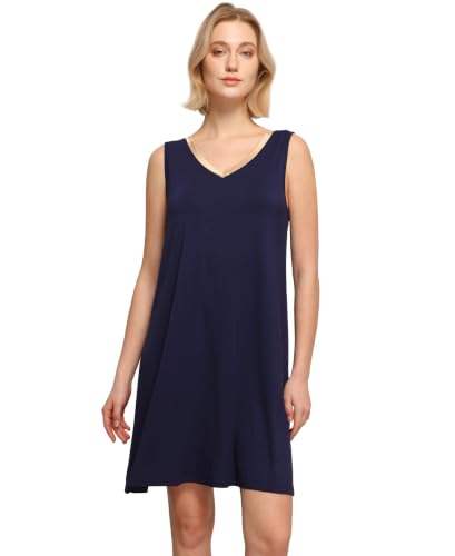 Image of GYS Cooling Bamboo Viscose Nightgowns for Women, Lightweight Sleeveless V Neck Sleep Shirt for Hot Sleepers, Soft Night dress