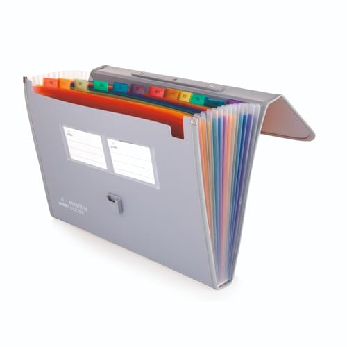 Image of POLEN Premium Series Expanding File Folder with Coloured Inner, 13 Pockets, Handle, and Buckle Closure, Fullscape Size for Travel, Home, Office to Arrange Your Document (Grey)