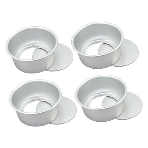 TOVINANNA Juego de 4 Moldes Redondos para Hornear Pasteles de 4 Pulgadas Base Desmontable y Acabado Anodizado Utensilios de Repostería Resistentes a Altas Temperaturas para Uso Doméstico