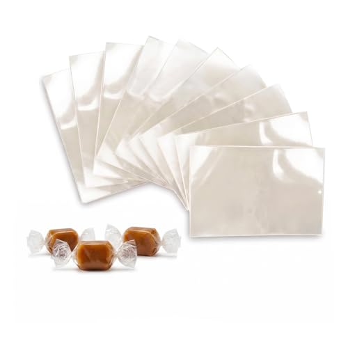 FIESTA WRAPS Clear Candy Wrappers for Caramels (600 Pcs 2.5 x 3.5 inches) - Natural Clear Cellophane Wrapper - Candy Wrapping Paper for Caramel, Chocolate, Nougat, and Lollipops