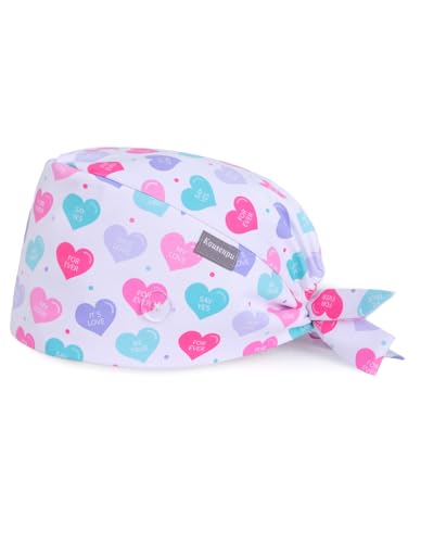 Image of Kousenpu Scrub Caps for Women, Adjustable Women's Surgical Cap with Buttons, Breathable Cute Design for Nurses and Doctors