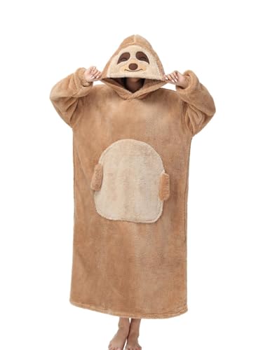 chuangminghangqi Unisex Übergroßes Faultier Decken Pulli Damen Kuscheldecke zum Anziehen mit Ärmeln und Kapuze Lustige Riese lang Hoodie Decke Winter flauschiger Comfy und Warm Sofadecke