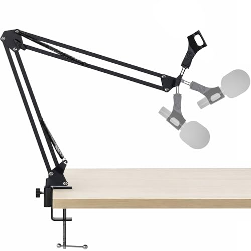 Fineway Microphone Boom Arm - 180° Rotating Adjustable Desk Mic Stand with Table Clamp, Folding Scissor Suspension Arm Gaming Mic Arm for Podcasting, Virtual Meeting & Streaming Microphone