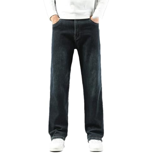 Men's Cotton Business Casual Jeans, High Waist Retro Straight Wide Leg Pants