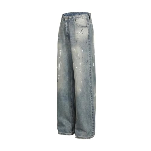 Men’s Graffiti Washed Distressed Jeans, Retro High Street Loose Fit, Wide Leg Pocket Denim Pants3