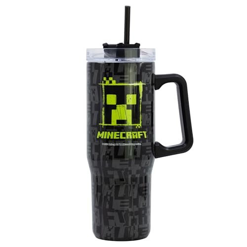 Stor Minecraft Edelstahl Trinkflasche 665ml - Auslaufsicherer Schraubverschluss mit Tragegriff, Robust Wiederverwendbar fĂĽr Schule Sport Reisen