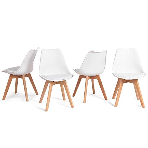 Giantex Set Of 4 Mid Century Dining Chairs Modern Home Dining Room Kitchen Waiting Room Dsw Armless Side Chair W/Padded Seat Wood Legs White #TOP6