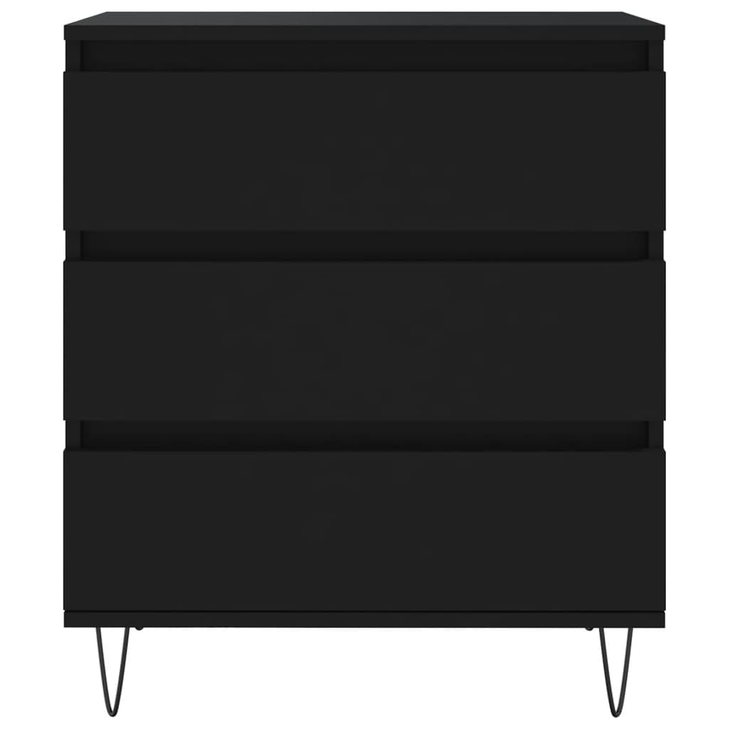 Générique Czarny kredens z drewna inżynierskiego 60x35x70 cm | Wytrzymałe żelazne nóżki, duża pojemność, blat ekspozycyjny do dekoracji, łatwe do czyszczenia
