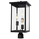 WINSHEN 3-Lights Outdoor Post Lighting with Clear Glass, Modern Waterproof Exterior Post Lantern Light Fixture for Porch Fench Pathway Path Doorway Garden