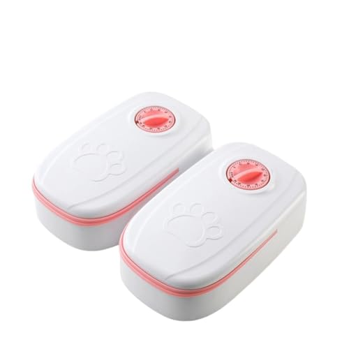 ペットフィーダー猫 犬 2食分給餌ステーションウォーターディスペンサーペットフィーダー自動給餌器フードタンク乾湿両用洗浄 (ピンクのダブルフードボックス)