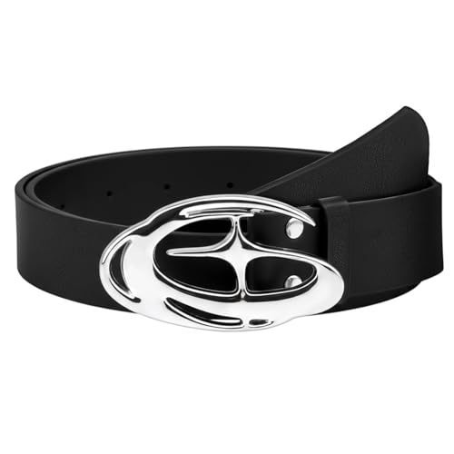 Grevosea Y2k Belt, Goth Double Grommet Belt Faux Leather Punk Rock Belts for Men and Women, Y2k Fashion Accessories Bling Leather Belts With Cross and Diamond for Jeans