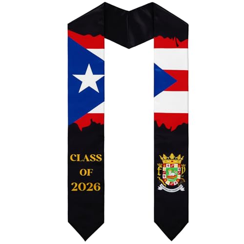 Jamntower Puerto Rico Graduation Stole Sash American Flag Mixed Stole Class of 2026 Grade Sash for International Student(Puerto Rico Black)
